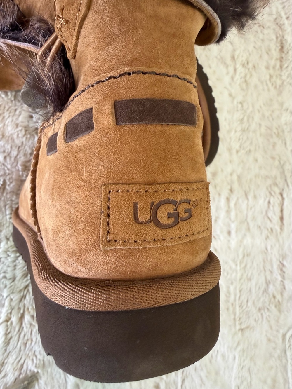UGG Chestnut Suede Ankle Boot with Dark Brown Accents